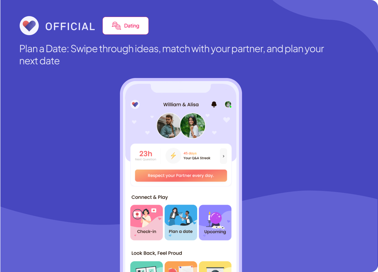 Official relationship app screen