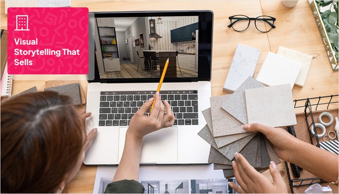 two people discussing something while facing in a laptop screen that shows a structure design of a house