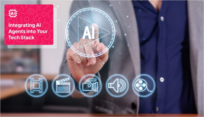 Diagram showing how AI agents integrate with third-party platforms and internal systems through APIs and automation tools.