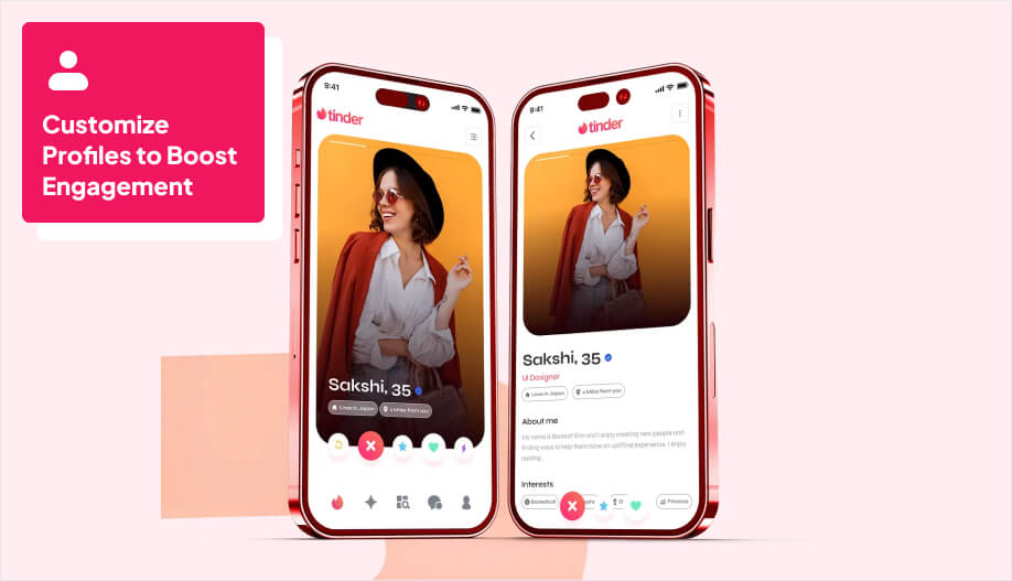 mobile screen showing a dating profile with the information such as name and age