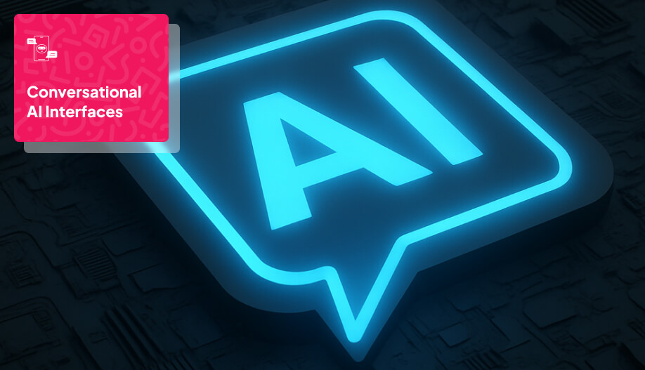 displays "AI" in a neon-style font within a speech bubble, representing Artificial Intelligence