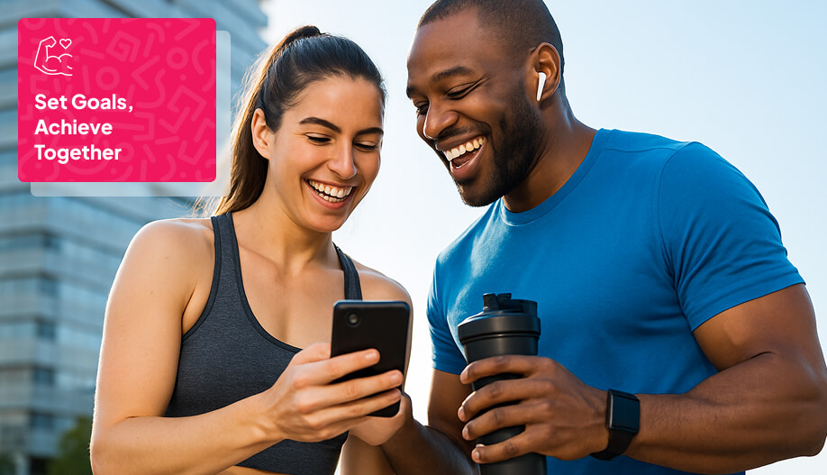 a couple laughing together wearing running clothes