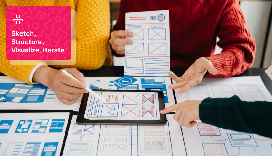 group of designers discussing about UI layout