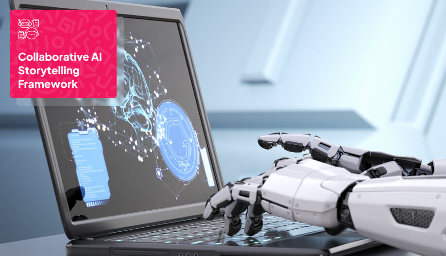 a robot hand typing on a laptop