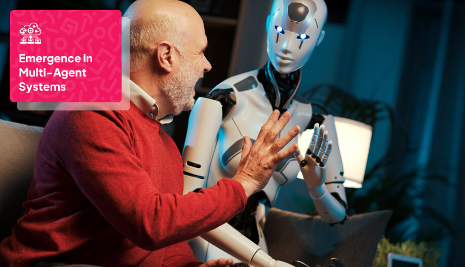 a humanoid robot having a cheerful conversation with a human