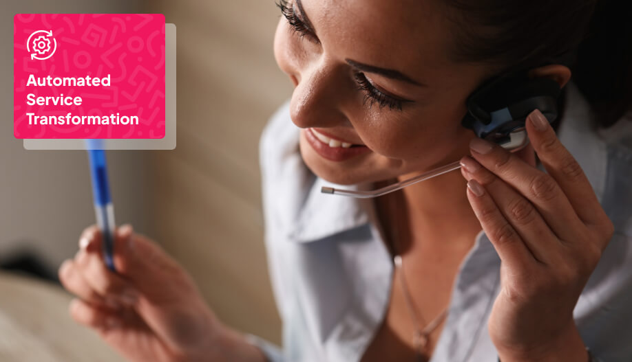 a customer service representative talking to a customer over the phone