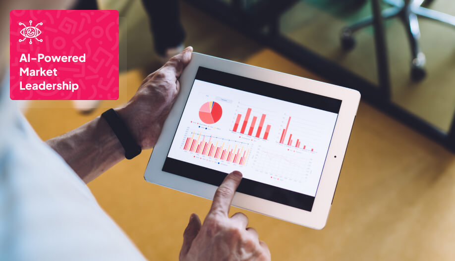 a tablet screen showing market graphs