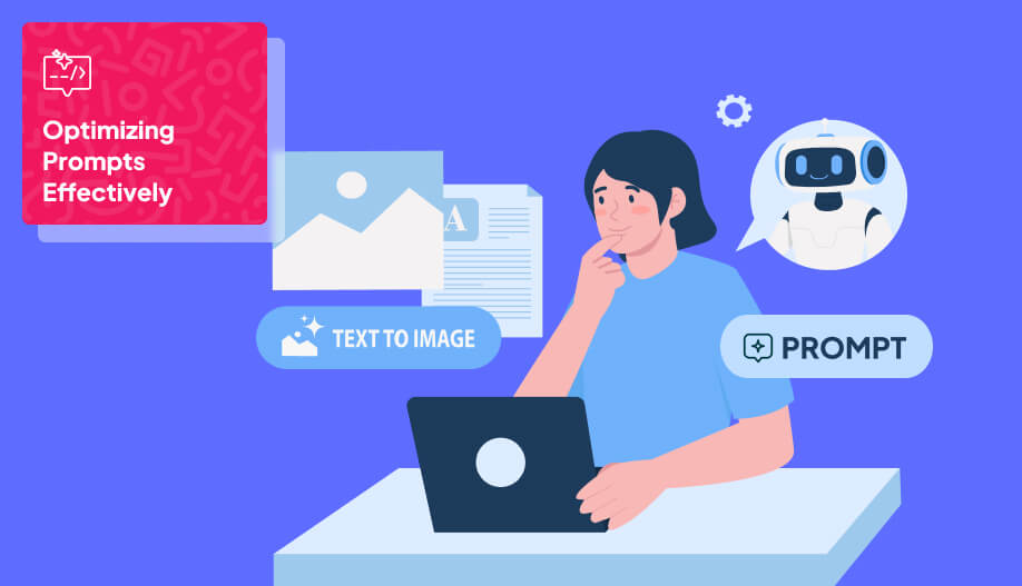 an animated illustration of a user crafting prompt to utilize AI