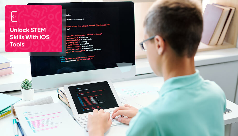 a kid learning coding on his computer