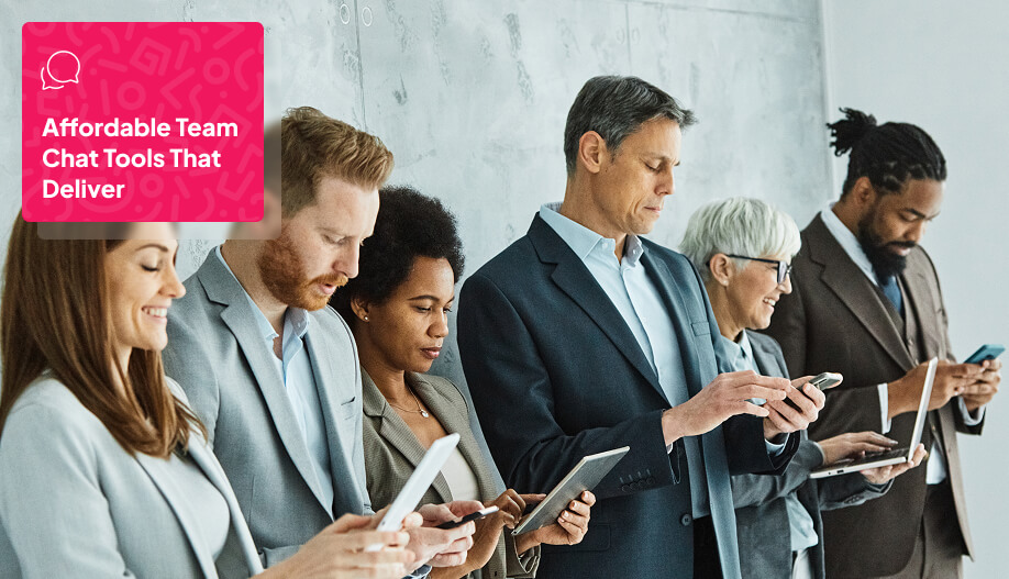 group of professionals using their mobile phone for communication