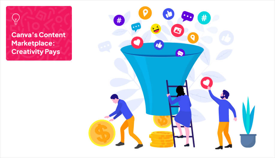 an animated illustration of different creativity icons turning into a dollar coin symbolizing profits