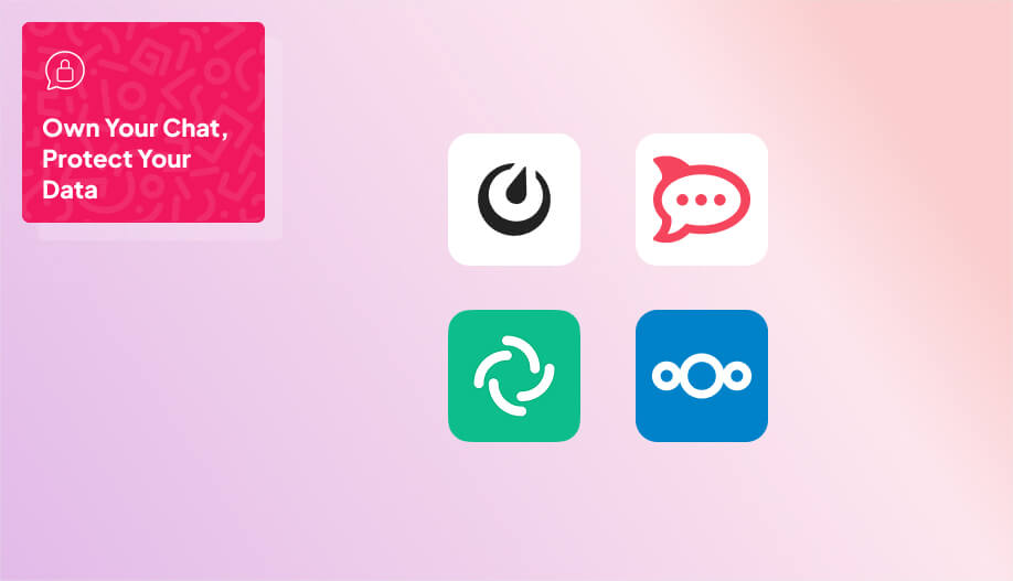line up logo of the apps mentioned in this section such as Mattermost, Rocket.chat, Element, and Nextcloud Talk
