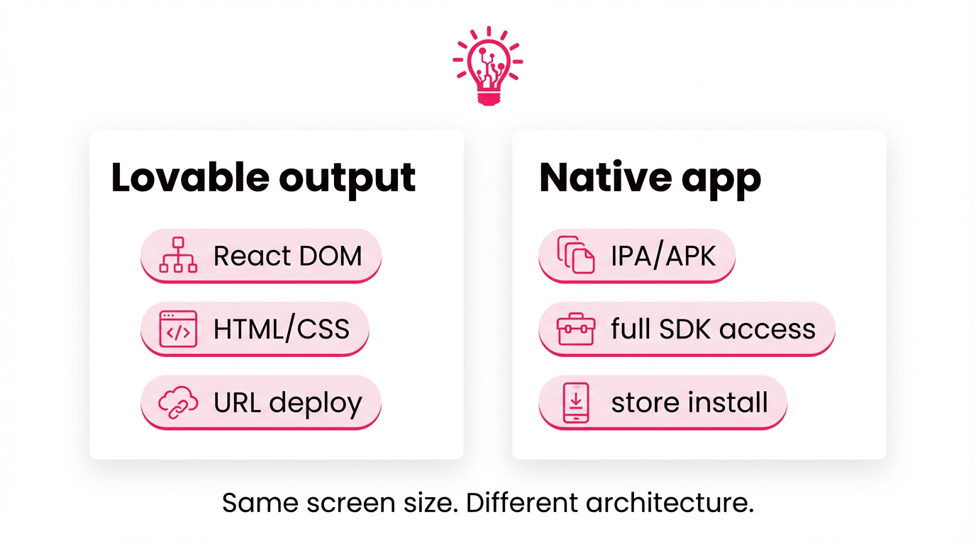 a two-column comparison graphic about web output vs native output