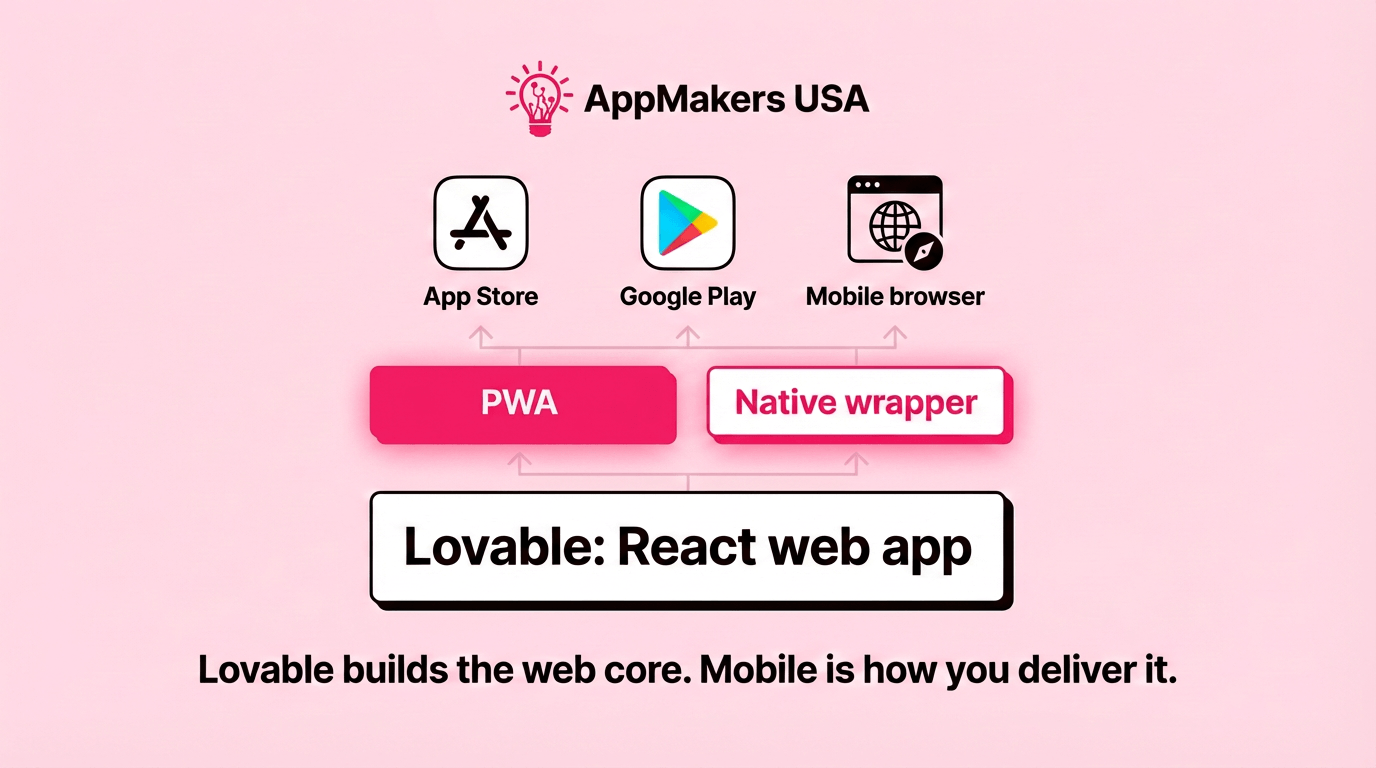 a deck-style stack diagram that shows web core with mobile delivery options