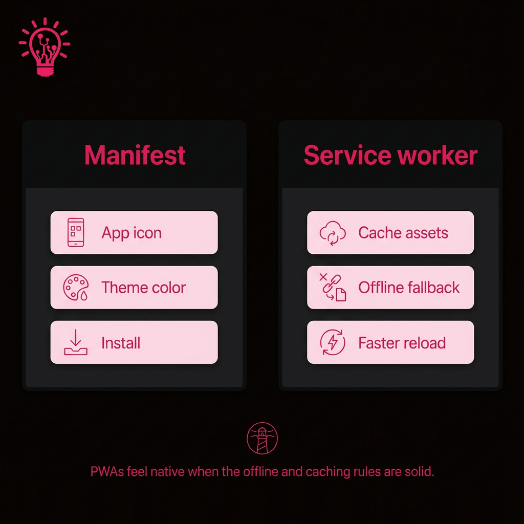 a deck-style split diagram that shows a concept of PWA building blocks